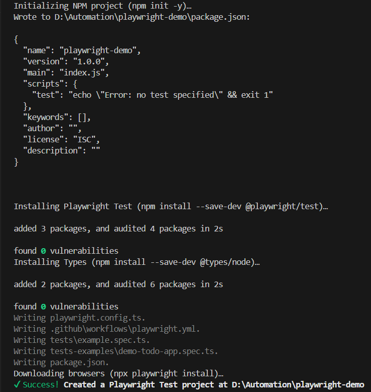 npm init for playwright automation